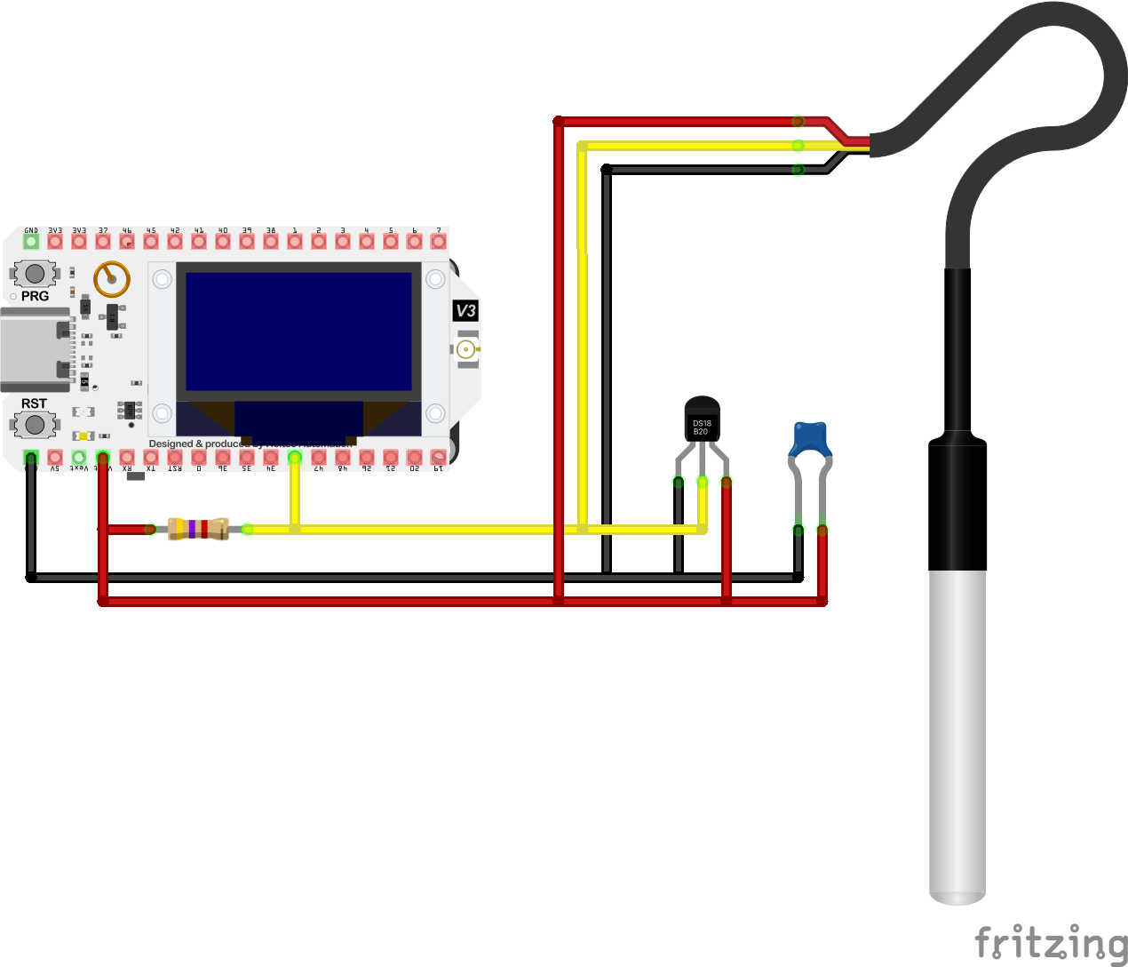WiFi LoRa 32 (V3) / DS18B20 Hardware Configuration